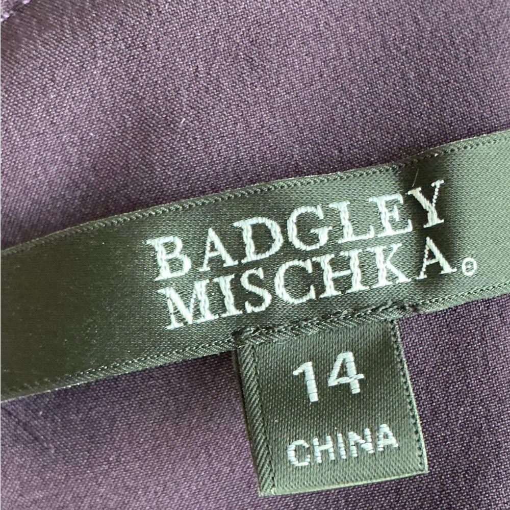 Badgley Mischka Plum Cocktail Dress with Cascade Pleating, Size 14 - Picture 8 of 8